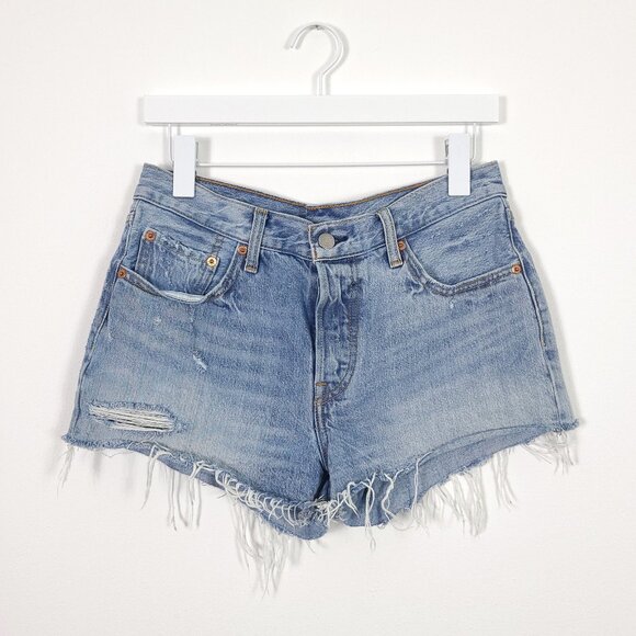 Levi's 501 Light Wash Distressed Shorts - Picture 1 of 7